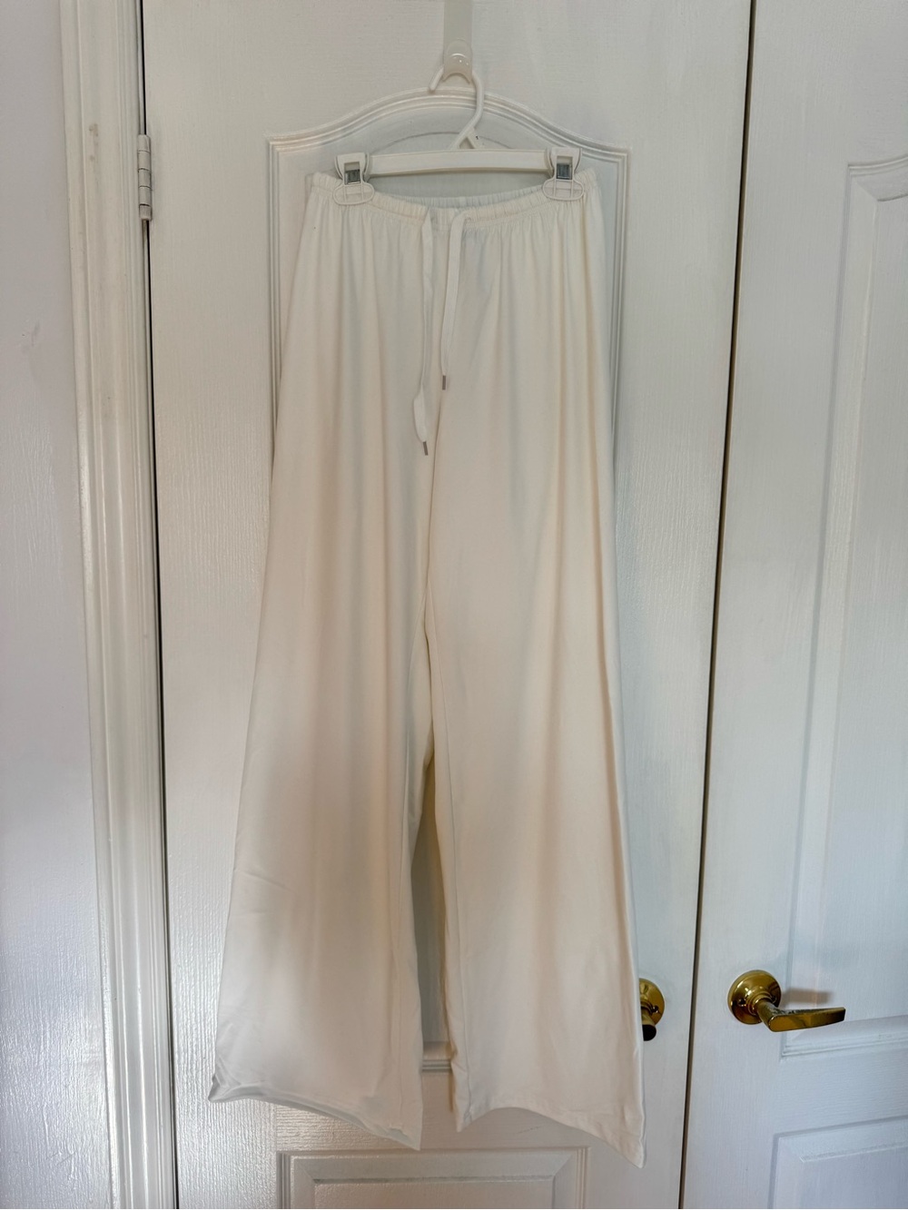 White Elastic Waist Drawstring Pants